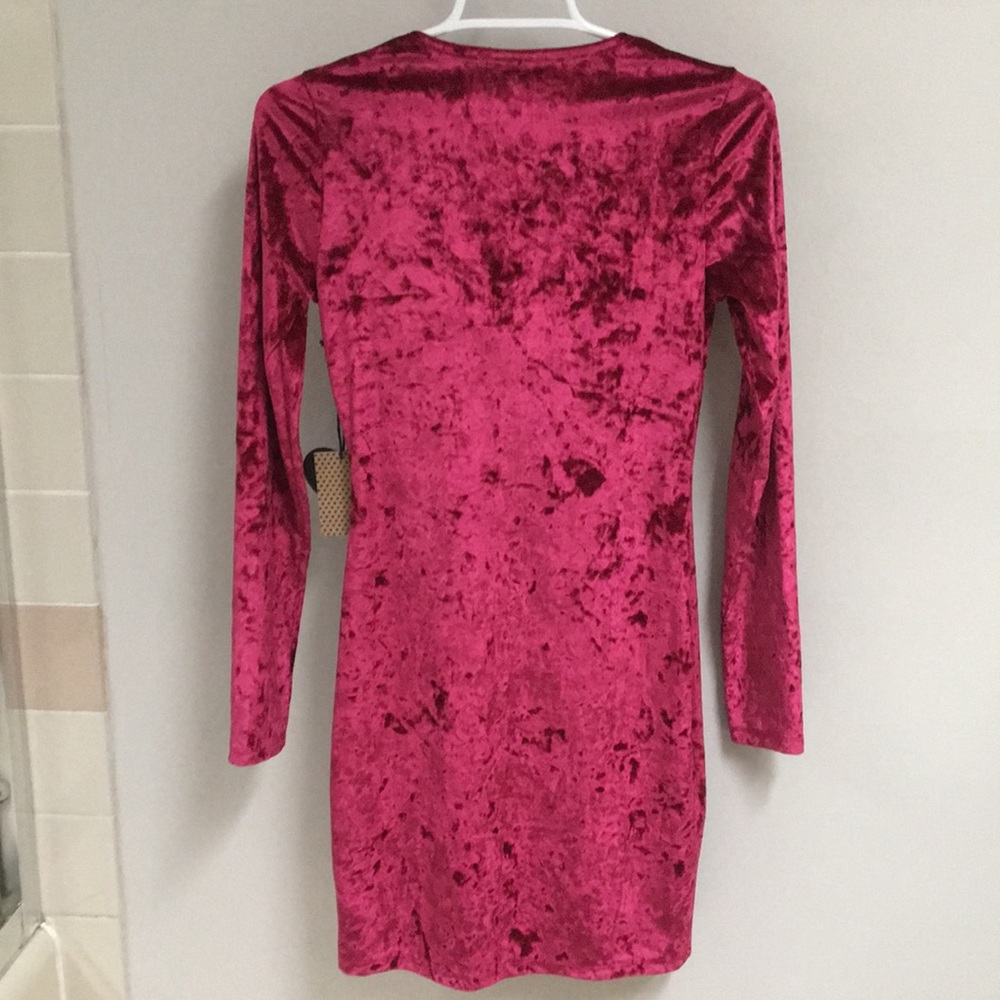 NWT! Crushed Red Velvet Lace-Up Front Mini Dress - Picture 5 of 8